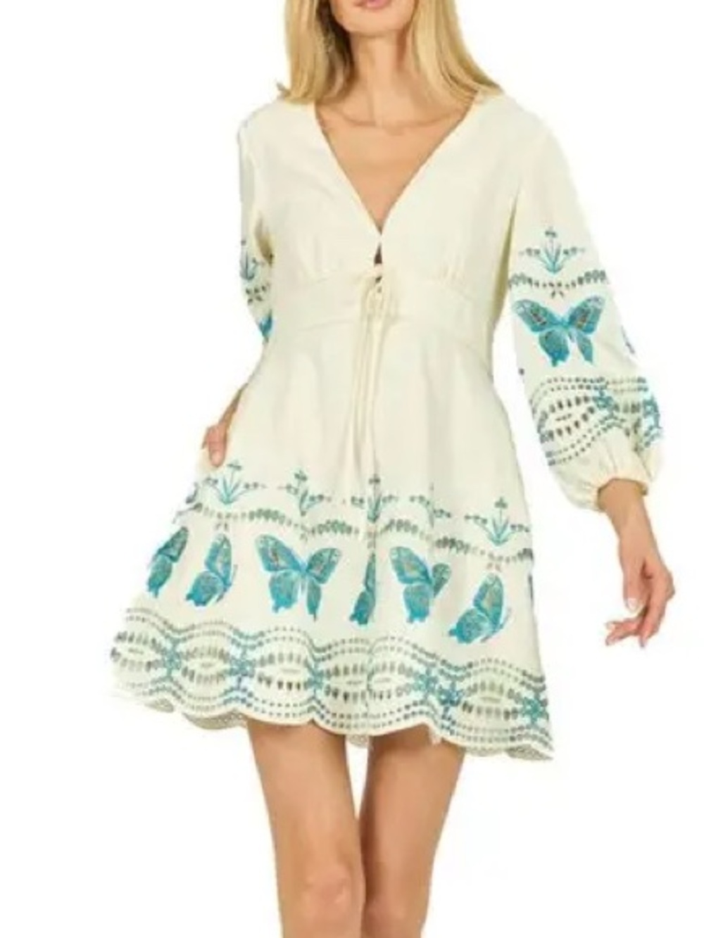 Secret Mission Butterfly Priscilla Dress, Cotton Linen with Embroidery, $695.00 - Picture 2 of 9